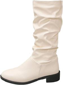 Широкие свободные сапоги с широким голенищем для женщин: модные базовые ботильоны однотонного цвета, зимняя теплая обувь на шнуровке Generic, Beige