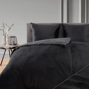 Постельное белье 155x220 и 2x 80x80 см из кашемирового плюша черного цвета Blumtal