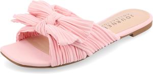 Женские сандалии Journee Serlina с плиссированной металлической бабочкой, низким блочным каблуком, открытым квадратным носком и мягкой стелькой Journee Collection, розовый
