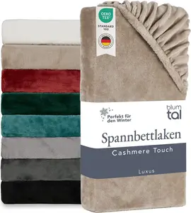Простыня на резинке Cashmere Touch 200x200 см, плюшевая - Простыня на резинке 200x200 см, зимняя, из микрофибры - Мягкая простыня на резинке 200x200 см, бежевая Blumtal