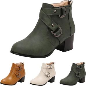 Женские стильные ботильоны с закругленным носком, пряжкой сзади и молнией, массивным средним каблуком, модные короткие ботинки для свадебного платья, осень-зима, удобные ботильоны на устойчивом каблуке для повседневной носки и работы Generic, Green