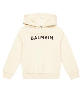 Худи из хлопкового джерси с логотипом Balmain, бежевый
