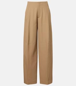 Брюки с завышенной талией из вирджинской шерсти с широкими штанинами Victoria Beckham, Dark Camel