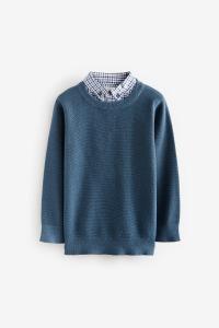 Рубашка в поддельную клетку и джемпер с круглым вырезом из 100% хлопка (3 16 лет) Next, синий