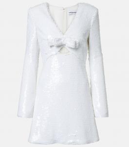 Мини-платье с пайетками Self-Portrait, белый