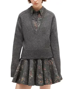 Свитер с глубоким V-образным вырезом Ganni, серый