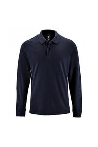 Идеальная рубашка-поло из пике с длинными рукавами SOL'S, темно-синий