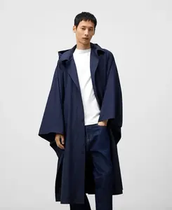 Мужская худи оверсайз с вышивкой и капюшоном Adolfo Dominguez, темно-синий