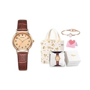 Disney Классические кварцевые часы с кожаным ремешком женские часы с желтым циферблатом