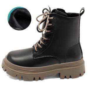 Женские ботинки AGSDON Martin кожаные на толстой подошве, черный