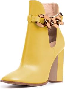 Женские ботильоны FSJ с боковыми вырезами, заостренным носком, на щиколотку, с массивным устойчивым каблуком, удобные, с регулируемыми цепочками и пряжками, модные ботиночки, размеры 4-15 US, Yellow