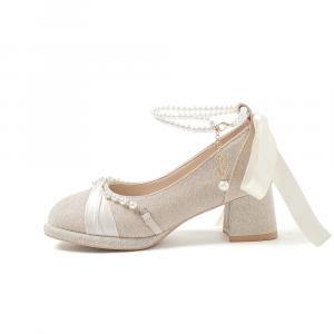 Туфли Мэри Джейн для женщин A poinsettia princess, Apricot 5Cm+Ribbon