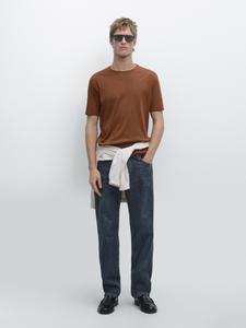 Футболка с коротким рукавом из хлопковой смеси Massimo Dutti, copper