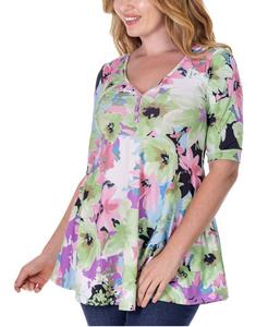 Туника-поло с принтом, рукавами до локтя, V-образным вырезом, с принтом 24seven Comfort Apparel, Miscellane