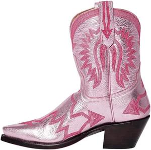 Женские ковбойские ботинки до щиколотки с классическим вышитым заостренным носком и массивным каблуком, женская модная ковбойская обувь WINDBXYB, Light Pink