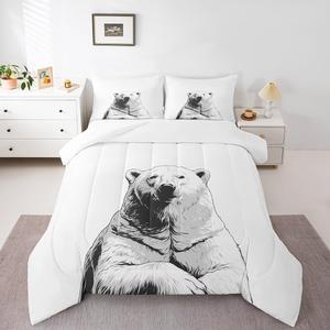 Erosebridal Полярный медведь комплект постельного белья Cartoon Wildlife минималистичный ручная роспись абстрактное искусство приморский дикие животные кавай декор комнаты, Black and White 11