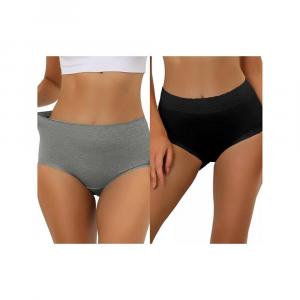 2 упаковки женского хлопкового нижнего белья с высокой талией и кружевной отделкой, трусики с полным покрытием для контроля живота ALLEGRA K, цвет Gray Black
