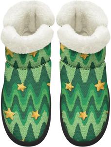 Женские зимние ботинки KEIAHUAN, утепленные ботильоны с меховой подкладкой, легкие и удобные уличные ботинки на плоской подошве, Green Christmas Tree Print