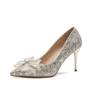 QITUMAUL Тонкие каблуки на шпильке женские шампань, цвет Champagne[Heel Height 6.5cm]