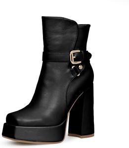 Женские ботильоны на массивном высоком каблуке с пряжкой и квадратным носком Odetina, Black