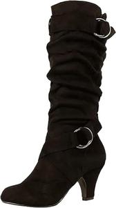 Женские ковбойские сапоги Ladmiple, широкая голень, до колена, средний каблук, ретро стиль, высокие сапоги на пуговицах для девушек, Z-Black