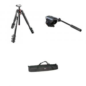 Жидкостная головка Manfrotto MVH500AH с плоским основанием, штативные ноги MT190XPRO4, мягкий чехол