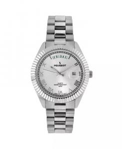 Мужские часы-браслет из нержавеющей стали с серебряным циферблатом, 40 мм, с рифленым безелем Peugeot, серебро