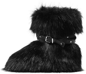 Женские сапоги CELNEPHO с искусственным мехом, пушистые и удобные, средней длины до икры, с круглым носком, утепленные мехом, зимние снежные сапоги Y2K для улицы и модных вечеринок, Black Chain