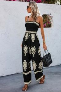 Гео-принт комбинезон с открытыми плечами и высокой талией TRUEDAMES, черный