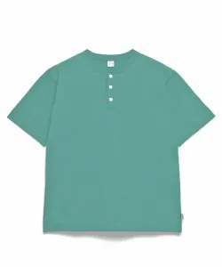 Мужская футболка Healthknit Max Weight Jersey Henley с коротким рукавом и воротником-стойкой Select Brands, цвет Teal