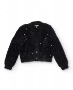 Черный вязаный пиджак для девочки с блестящими аппликациями Tuc tuc
