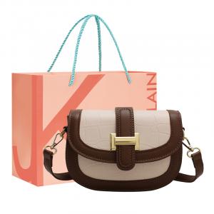 JANE KLAIN Женская кожаная сумка седло черная кофейная светло-коричневая, White & Coffee Color