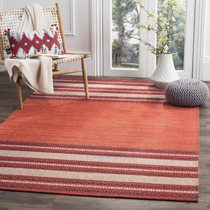 Ковер SAFAVIEH, 183 x 183 см, Montauk Collection - Red & Ivory, ручной работы плоского плетения хлопок в полоску, идеально для помещений с высокой проходимостью в гостиной, спальне (MTK214C)