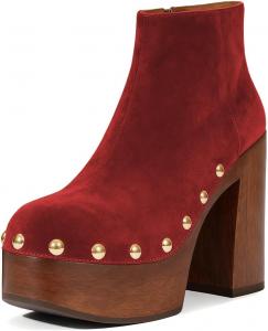 Женские ботильоны XYD на платформе с толстым каблуком, украшенные золотыми заклепками, с круглым носком и боковой молнией, для вечеринок, Red