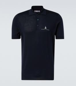 Шелковая и хлопковая поло с логотипом Brunello Cucinelli, темно-синий
