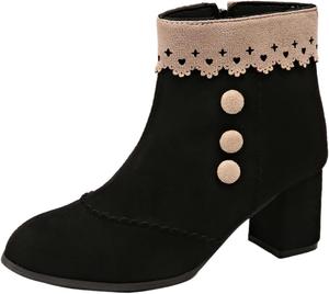 Модные женские ботильоны. Верхняя часть: резиновая подошва с противоскользящим эффектом. Подходят для повседневного использования, покупок и поездок на работу. Fusecottc, Black