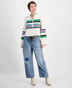 Женские хлопковые джинсы Moxie с заниженной талией и бочкообразным кроем Free People, синий