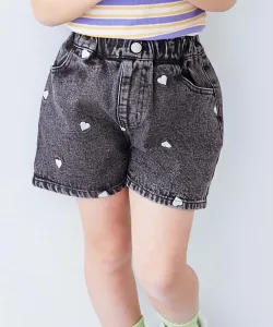 Джинсовые шорты для девочек с вышитыми сердечками и цветами, весна/лето 2026 Devirock, цвет Chemical Black