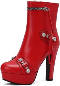Женские европейские ботильоны с заклепками на массивном каблуке, сексуальные высокие каблуки, кожа, молния, платформенные ботильоны DNGHRN, Red