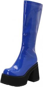 Женские ботфорты больших размеров из лакированной кожи с высокой подошвой, боковой молнией, легкие, с эффектом увеличения роста, зимние Generic, Blue