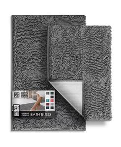 Набор из 2 ультрамягких нескользящих ковриков для ванной из синели — быстросохнущий, можно стирать в машине — 17 x 24 дюйма и 20 x 32 дюйма Hearth & Harbor, серый