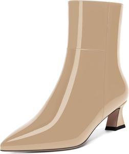 Женские ультрамодные уличные ботинки NUMALEO с острым носком, молнией, лакированной поверхностью, массивным низким каблуком и голенищем до щиколотки, каблук 5 см, Beige