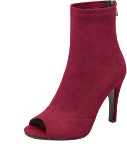 Женские летние ботильоны SHEMEE с открытым носком, туфли на высоком каблуке-стилето из искусственной замши с открытым носком и задней молнией, Burgundy
