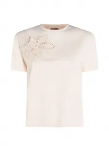 Футболка с цветочной аппликацией TWINSET, бежевый