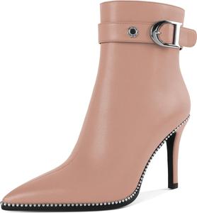 Женские ботильоны Eldof на каблуке-стилетто с молнией и заостренным носком для платья, 3,5 дюйма, Nude