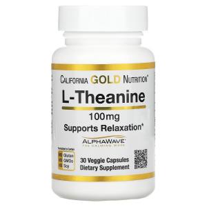 L-теанин California Gold Nutrition AlphaWave поддержка расслабления успокоение, 30 растительных капсул
