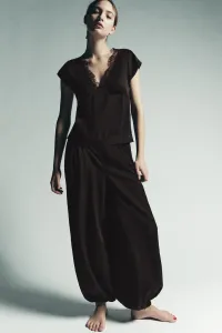 Топ из 100% лиоцелла с кружевом Zara, коричневый