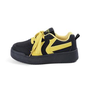 HUANQIU Женские противоскользящие и износостойкие низкие скейтерские кроссовки с кожаным верхом черно-желтые, цвет Black Yellow Leather Upper