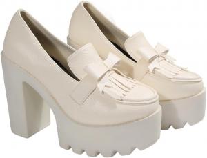 Женские лоферы на платформе с кисточками, лаковые, с массивным каблуком, удобные, модные, без шнуровки, с круглым носком, платформенные деловые лоферы для вечеринки, прогулки и свадьбы Generic, Beige