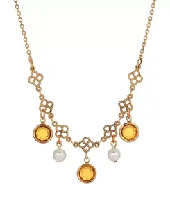 Ожерелье-Нагрудник из искусственного жемчуга золотистого оттенка с кристаллами 2028, yellow